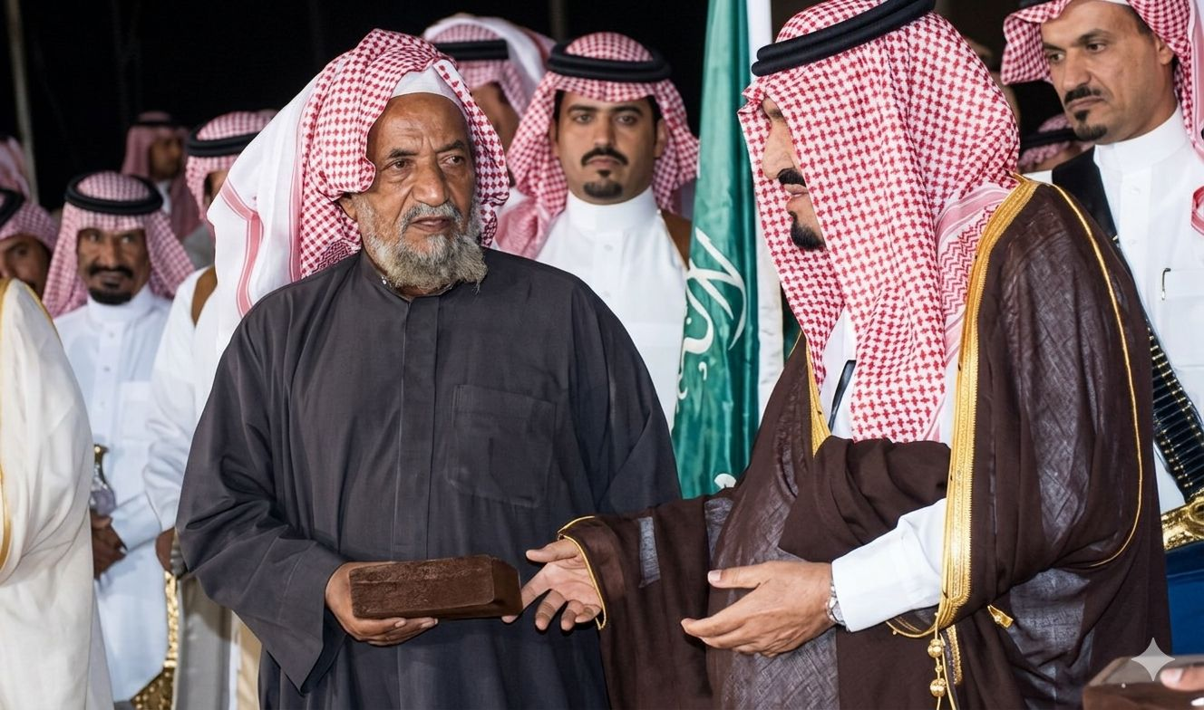 الشيخ عايض بن دغيثر الشيباني العتيبي يستلم جائزته من صاحب السمو الملكي الأمير مشعل بن عبدالعزيز رحمه الله